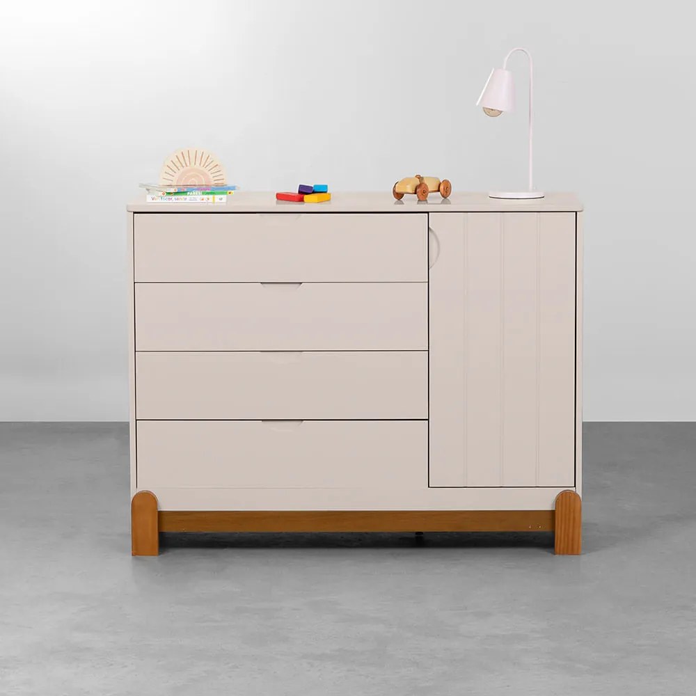 Cômoda Lotus com 4 Gavetas e 1 Porta - Areia Fosco