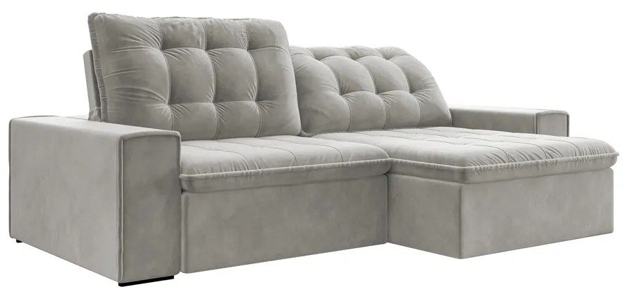 Sofá Retrátil 234 cm Sala de Estar Gabi Suede Cinza G52 - Gran Belo