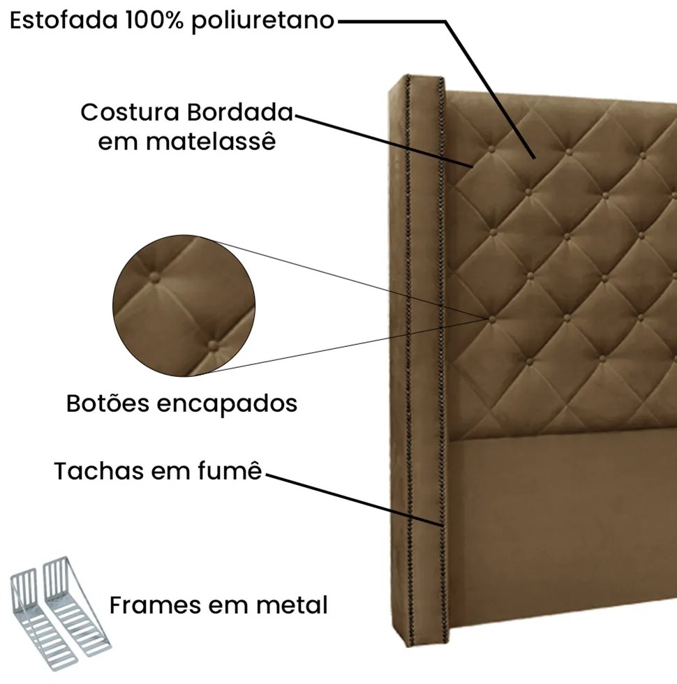 Cabeceira Cama Box Solteiro 90cm e Recamier Vicenza Suede S04 - D'Rossi - Caramelo
