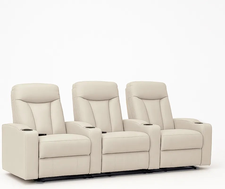 Poltrona Sala de Cinema 3 Lugares Manual Califórnia Aquecimento Massagem Reclinável PU Bege G94 - Gran Belo