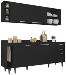 Armário de Cozinha CP13 e Tampo 178cm Pérola M24 Preto      - Mpozenat