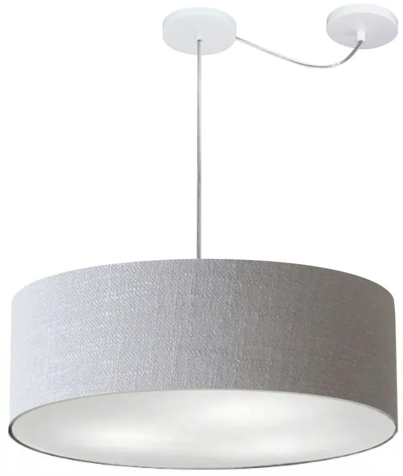 Lustre Pendente Cilíndrico Com Desvio Md-4262 Cúpula em Tecido 55x15cm Rustico Cinza - Bivolt