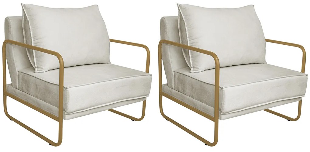 Kit 02 Poltronas Sevilha Base de Ferro Dourado Linho - ADJ Decor