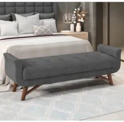 Puff Recamier Calçadeira 195cm Base Madeira Neville Z37 Linho Cinza -