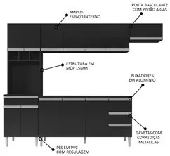 Cozinha Modulada 5 Peças Balcão com Pia 160cm Andréia Preto - AJL Móve