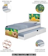 Cama Solteiro Infantil Com Auxiliar 188x88cm Dinossauro K06 - Mpozenat