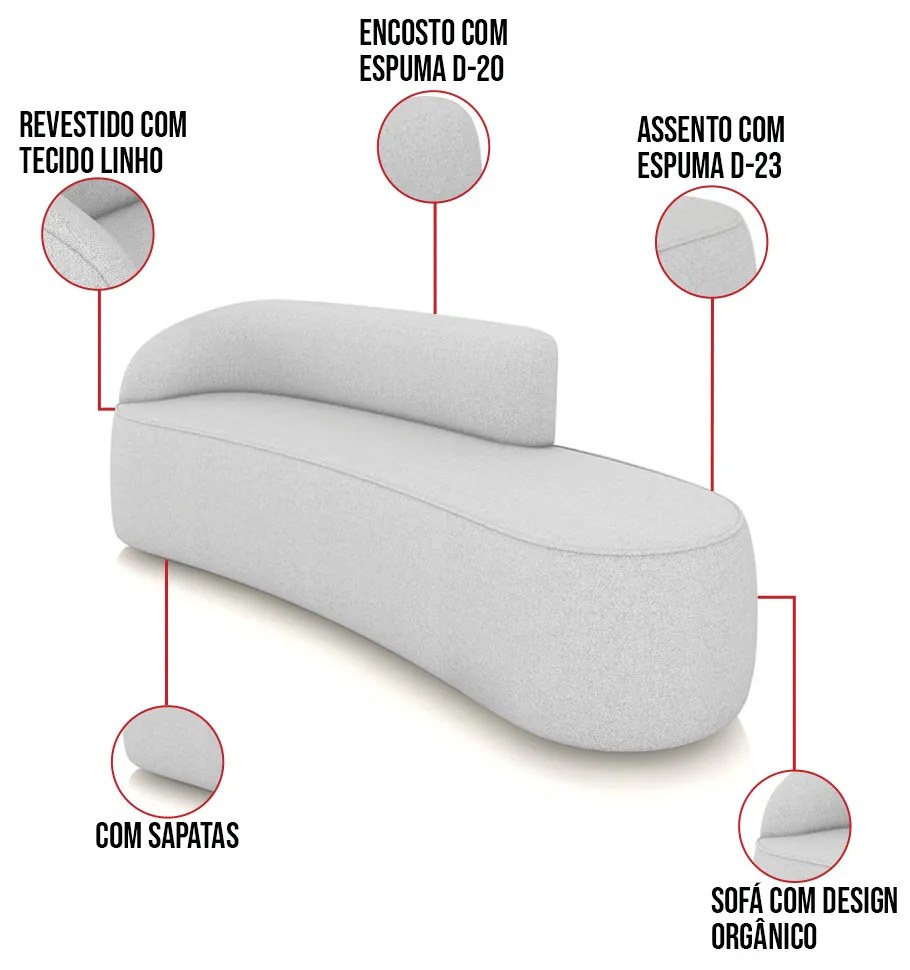 Sofá 4 Lugares Orgânico 220cm Morgan e 2 Poltronas Lua Linho D03 - D'Rossi - Cinza