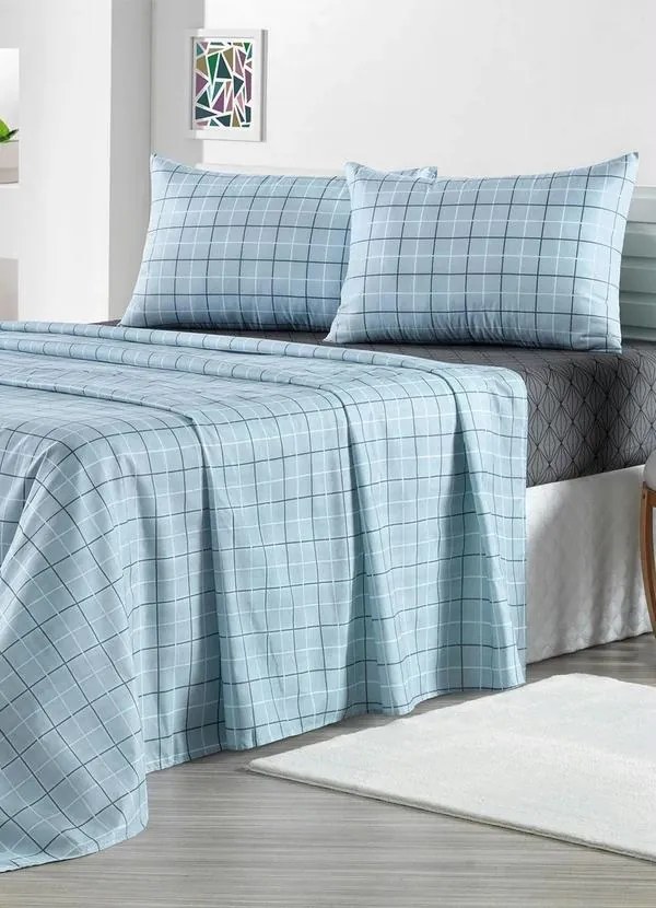 Jogo de Cama 150 Fios Azul Queen 4 Peças