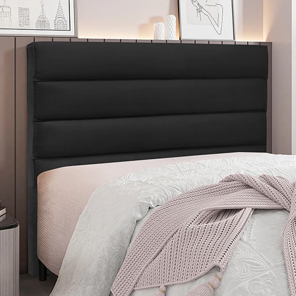 Cabeceira Decorativa 1,40M Guess Veludo Preto G63 - Gran Belo