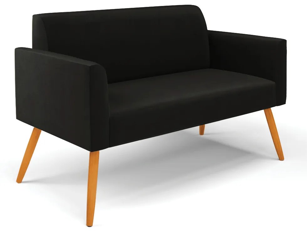 Sofá Namoradeira com 2 Poltronas Pés Palito Castanho Marisa Suede Preto D03 - DRossi