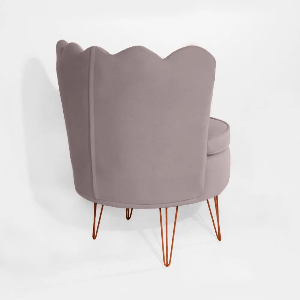 Poltrona Dália Pés Hairpin Legs Bronze Veludo Crepe