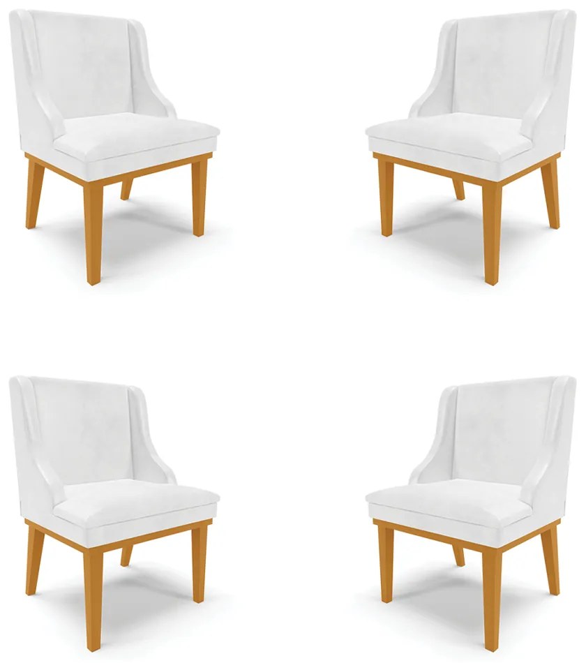 Kit 4 Cadeiras Decorativas Sala de Jantar Base Fixa de Madeira Firenze PU Branco Brilho/Castanho G19 - Gran Belo