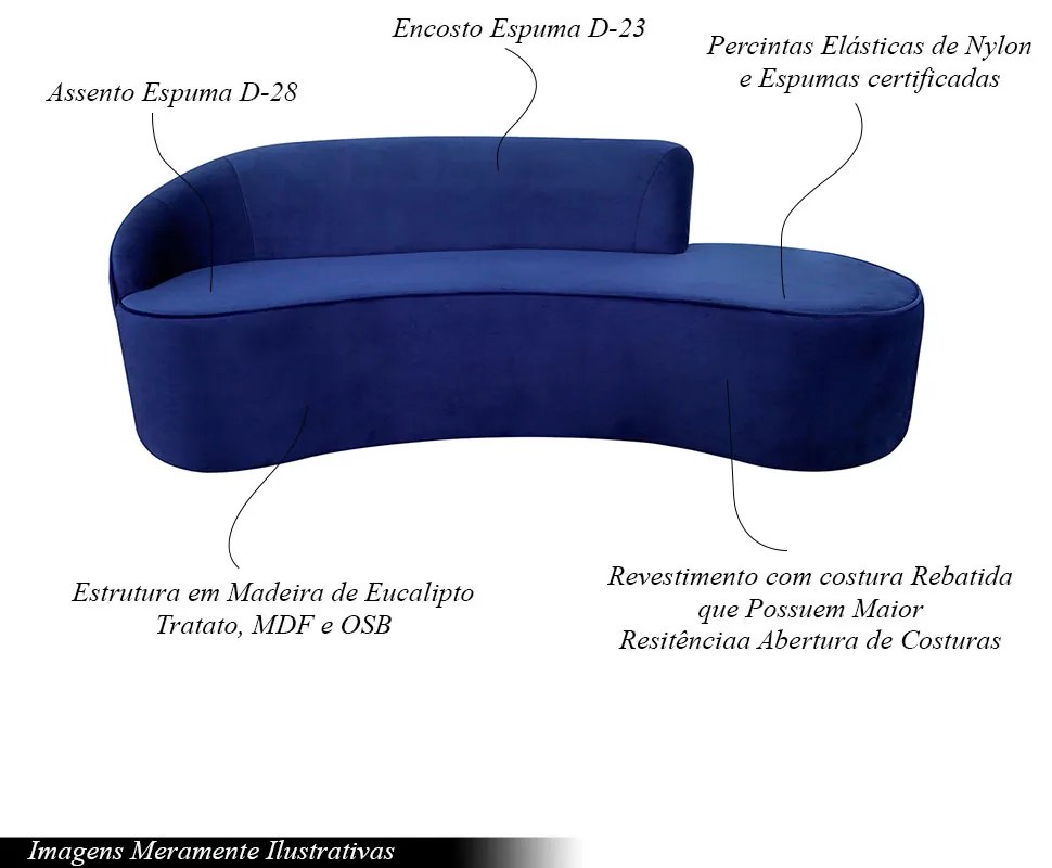 Sofá Decorativo 3 Lugares 210cm Abby Encosto Esquerdo Curvo Veludo Azul Marinho G15 - Gran Belo