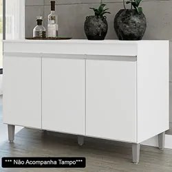 Armário Aéreo Andréia e Balcão Gabinete sem Tampo Manu 120cm Branco -