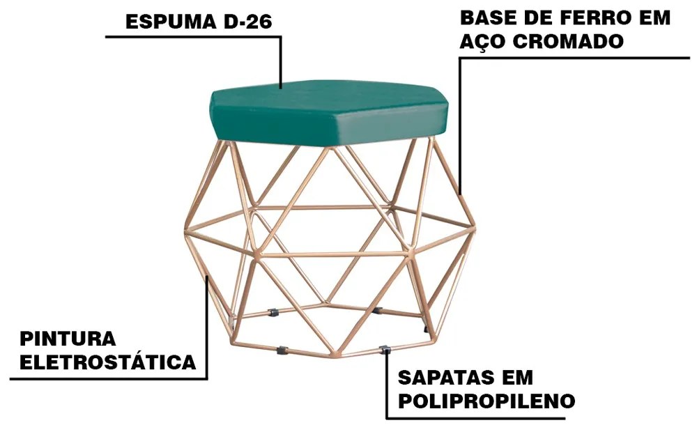 Puff Decorativo Base Gold Elsa Suede Azul Claro G41 - Gran Belo