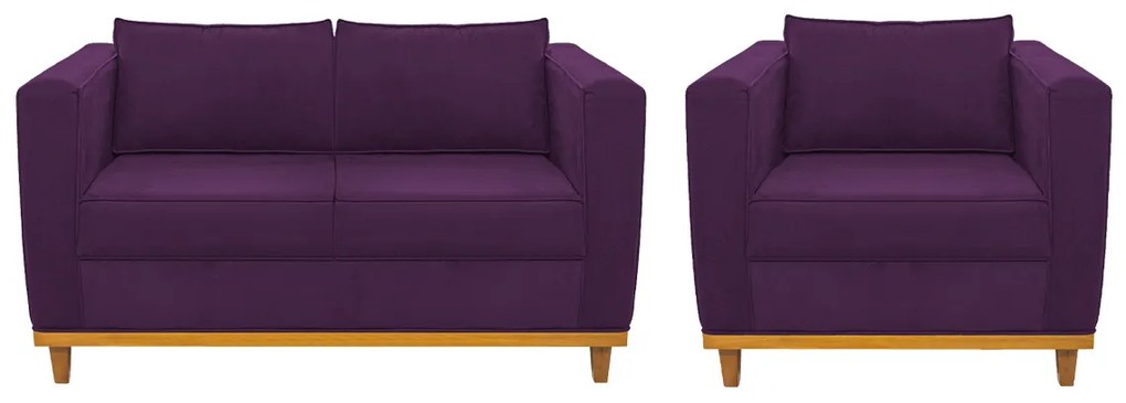 Kit Sofá 2 Lugares e Poltrona Europa Suede Roxo ADJ Decor