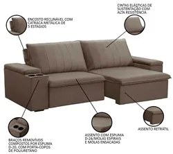 Sofá Retrátil Reclinável 3 Lugares 225cm Baluart F05 Veludo Castor - M