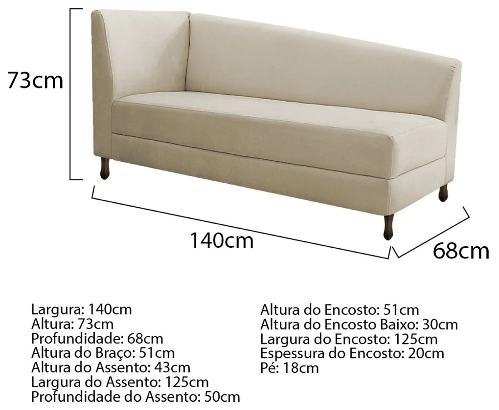 Kit Divã Recamier Heitor 140cm Lado Direito e 02 Poltronas Luiza Suede - ADJ Decor