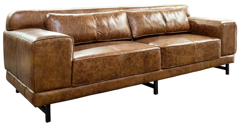 Sofá 3 Lugares Sala de Estar Malta 220cm Couro Mel G58 - Gran Belo