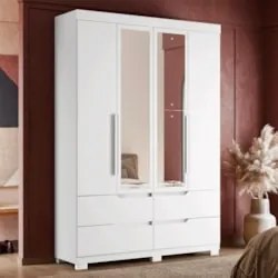 Guarda Roupa Solteiro 160cm com Espelho Doble Branco - Albatroz