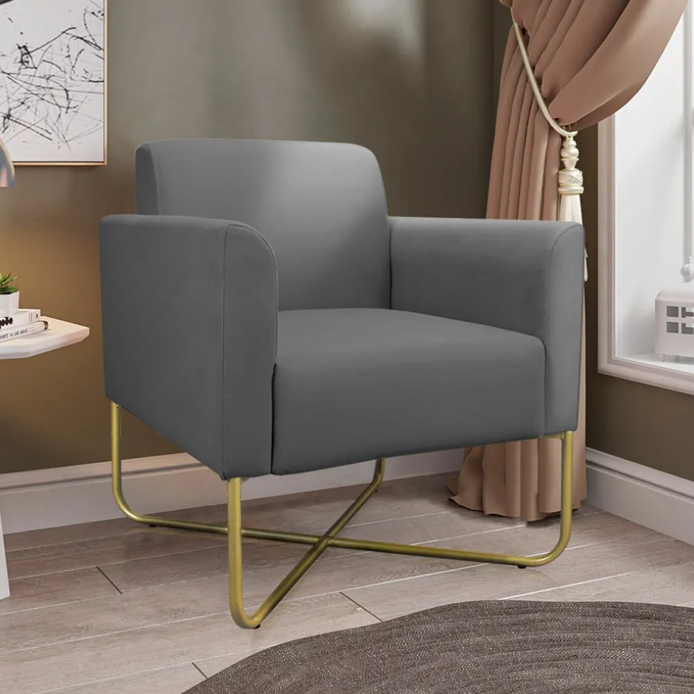 Kit 2 Poltronas Decorativas Isabella Base X Suede Grafite/Dourado G19 - Gran Belo