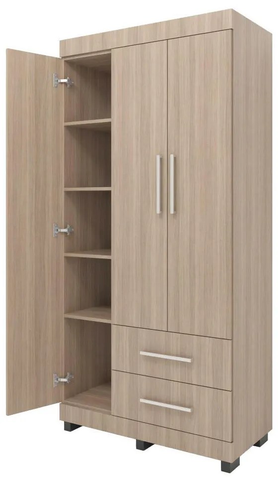 Roupeiro Guarda Roupa Alto 3 Portas 2 Gavetas Marrom Montana
