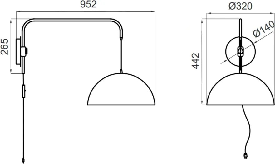 Arandela Yoná 32X95,2X44,2Cm 1Xe27 Braço Haste E Cúpula Alumínio - Usi... (OL-F - Verde Oliva Fosco)