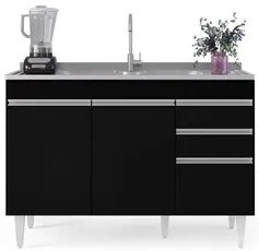 Balcão Gabinete 120cm 3 Portas 2 Gavetas Michigan Preto - Lumil