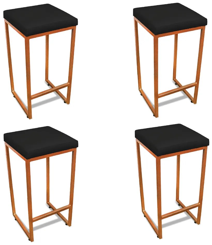 Banqueta Alta para Cozinha Industrial Kit 4 Nick Bronze e Sintético D03 - D'Rossi - Preto