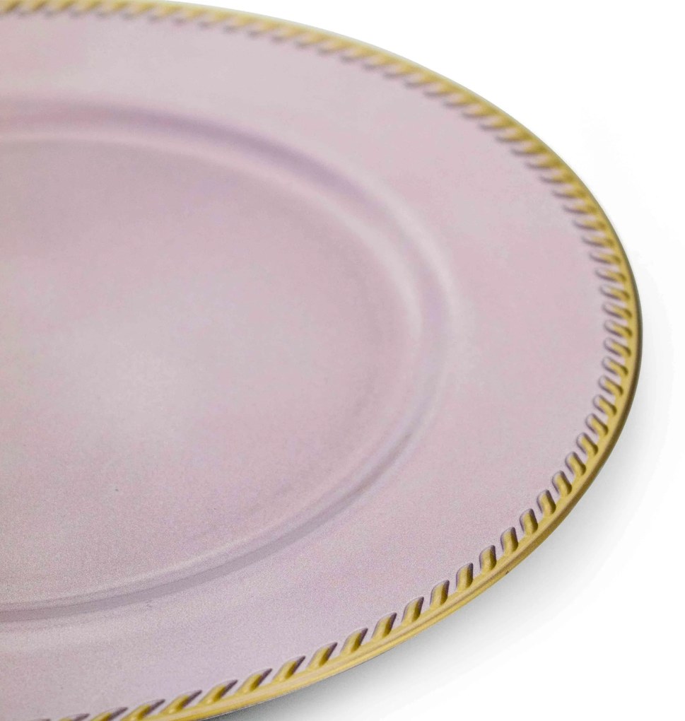 Sousplat de Plástico Rosa e Dourado 33 cm - D'Rossi