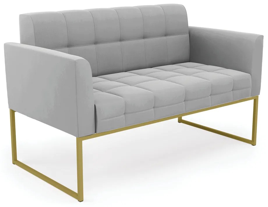 Sofá Namoradeira Elisa Suede Base Metálica Industrial Dourado - D'Rossi - Cinza