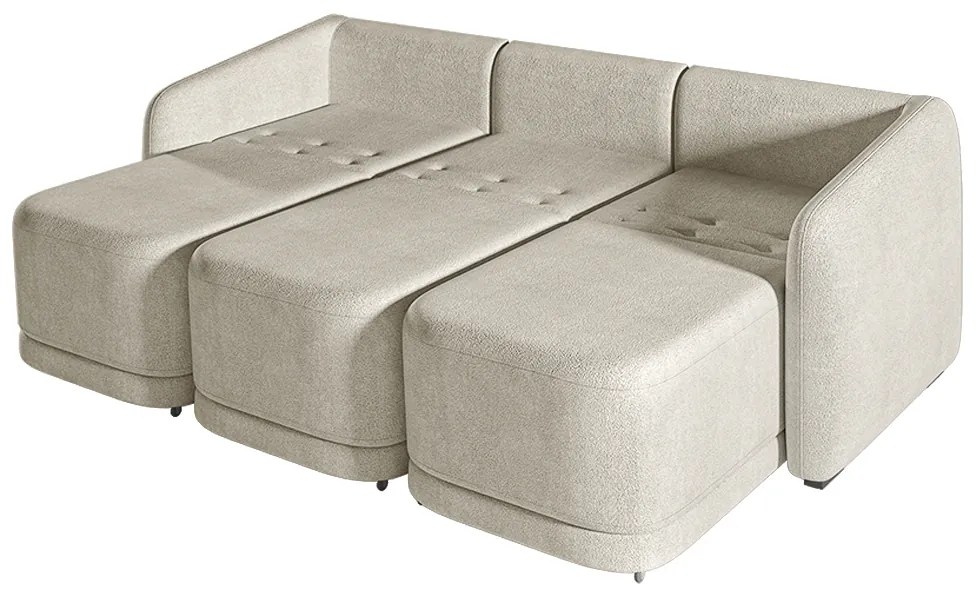 Sofá Cama Modulado Retrátil e Reclinável Decorativo Varsóvia 336cm Bouclê Bege G33 - Gran Belo