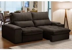 Sofá Retrátil 3 Lugares com Porta Copo 230cm Andes F05 Veludo Marrom E