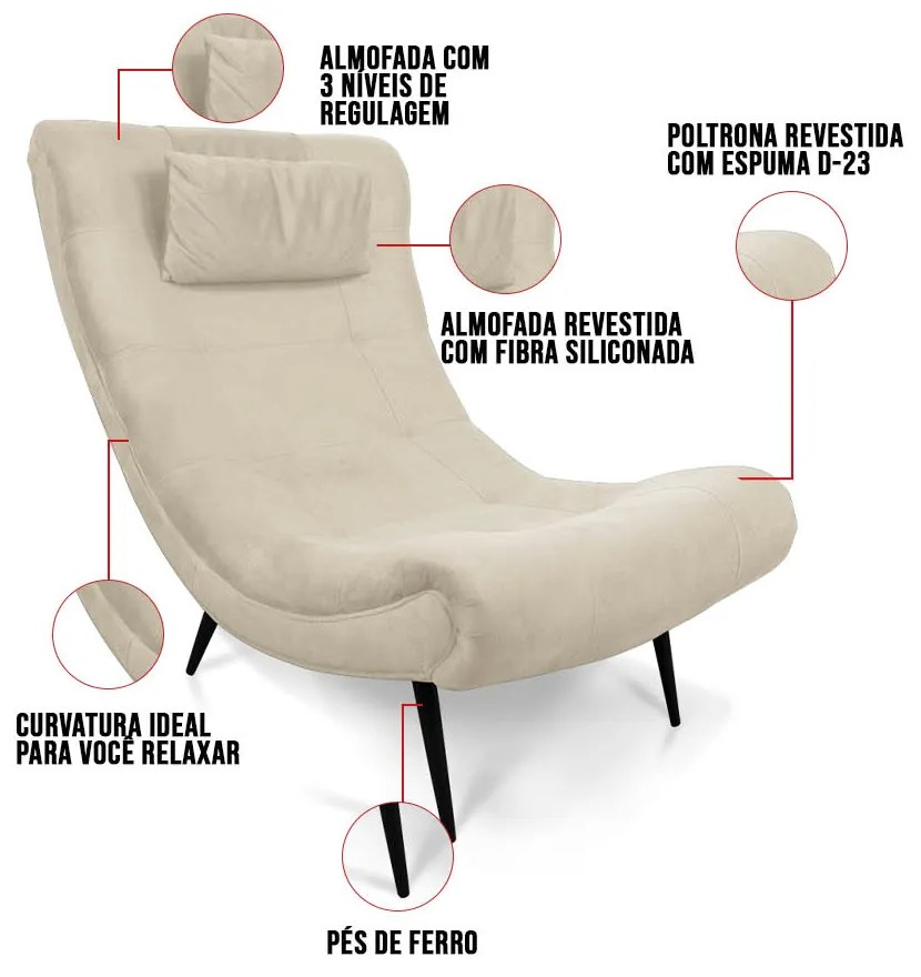 Poltrona Sher Suede Pés Palito de Ferro D03 - D'Rossi - Bege