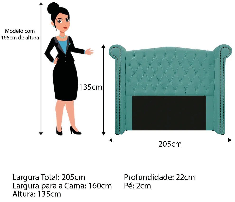Kit Cabeceira e Calçadeira Veneza 160 cm Queen Size Suede Azul Tiffany - ADJ Decor