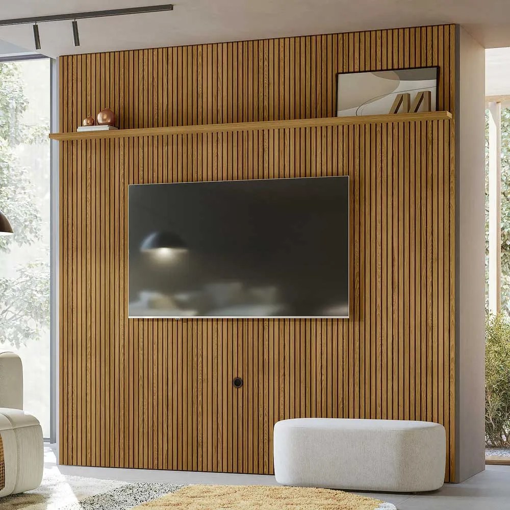 Painel Decorativo 245cm Hirta Frisado MDP até 75 Cumaru G97 - Gran Belo