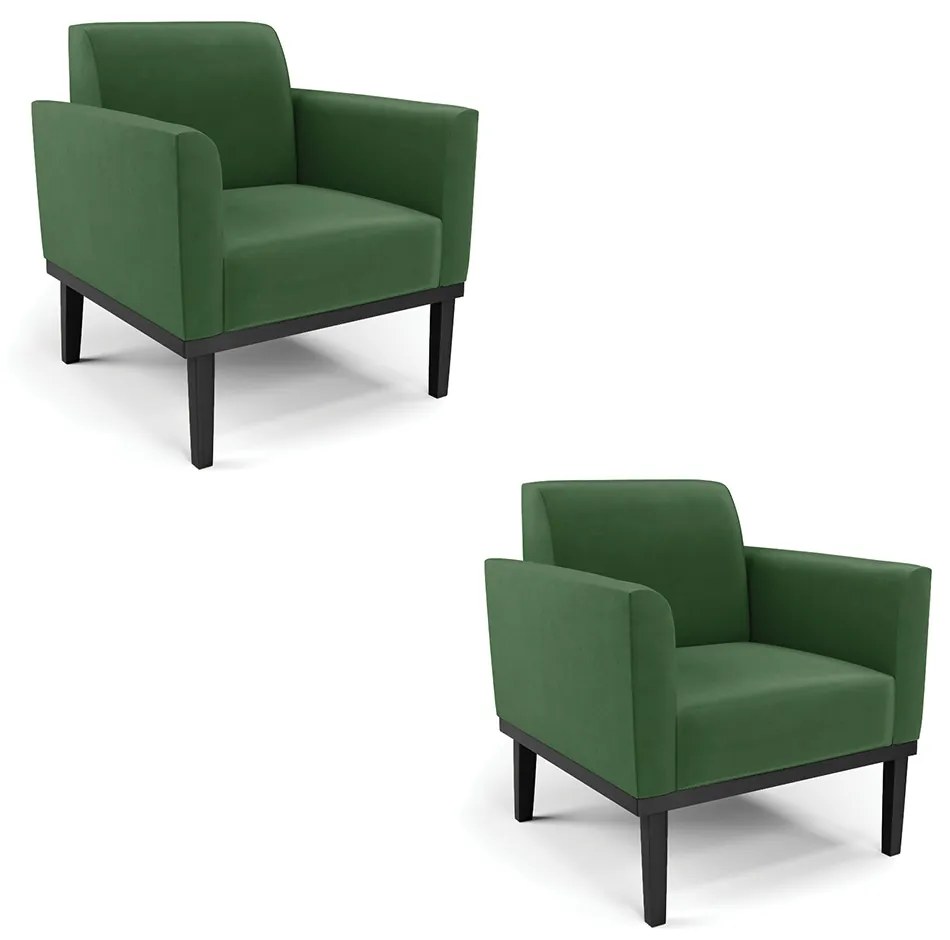 Kit 2 Poltronas Decorativas Isabella Pés Fixo em Madeira Preto Suede Verde G19 - Gran Belo