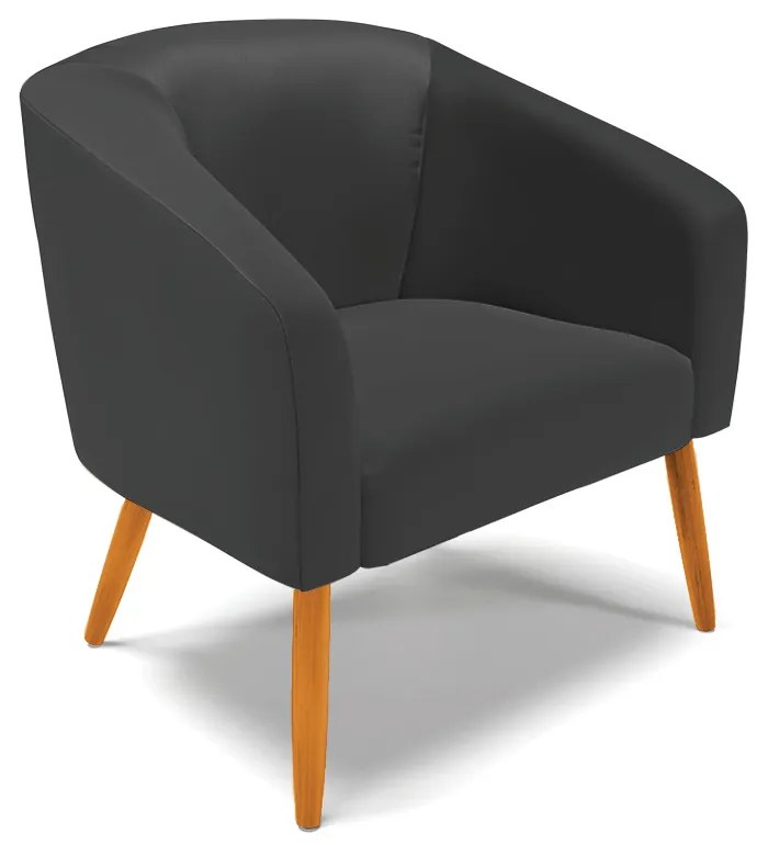 Poltrona Decorativa Pé Palito Castanho kit 2 Stella Sintético Preto D03 - D'Rossi
