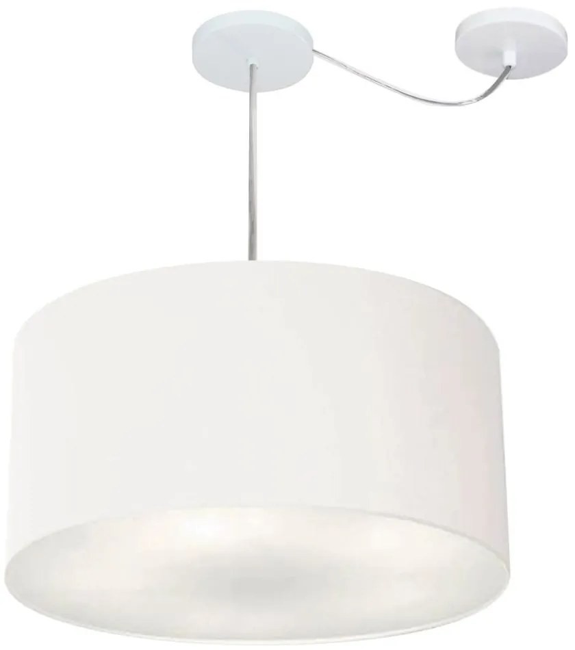 Lustre Pendente Cilíndrico Com Desvio Md-4251 Cúpula em Tecido 50x30cm Branco - Bivolt
