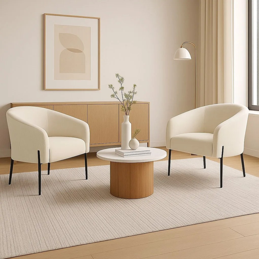 Poltrona Decorativa Pé de Ferro Preto Kit 2 Stella Cotelê Ext/Veludo D03 - D'Rossi - Off White
