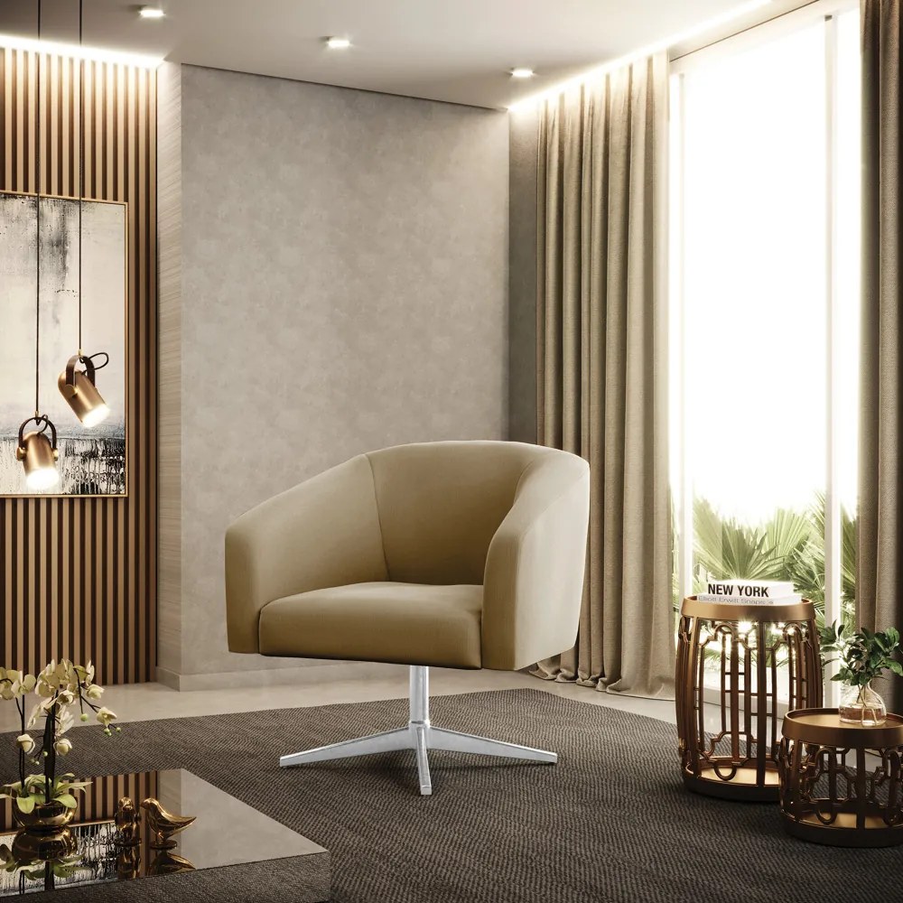Poltrona Decorativa Giratória Cromada Kit 2 Stella Suede D03 - D'Rossi - Marrom Rato