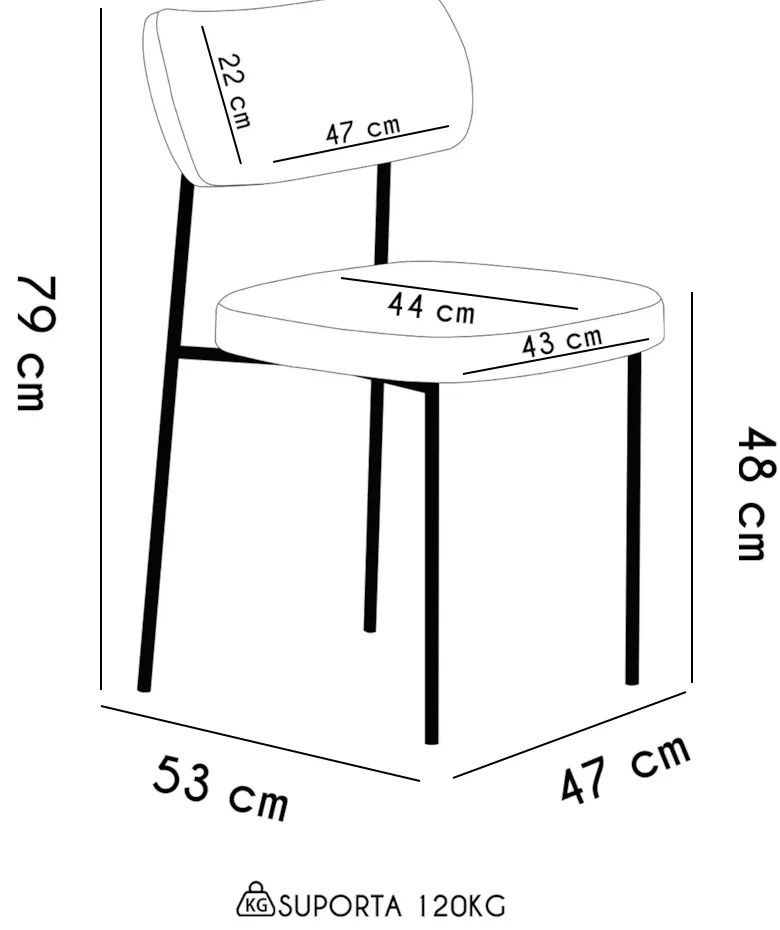 Cadeiras de Jantar Base Ferro Nile kit 2 Sintético PU A08 - D'Rossi - Preto