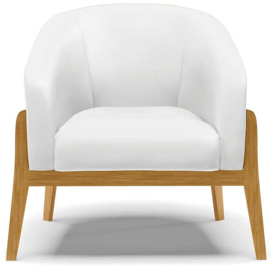 Poltrona com Puff Base de Madeira Stella Sintético Branco D03 - D'Rossi