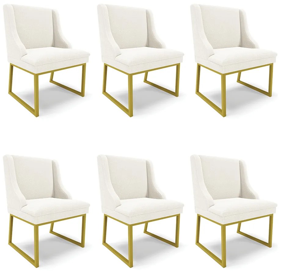 Cadeira Sala de Jantar Industrial Dourado kit 6 Liz Bouclê D03 - D'Rossi - Off White
