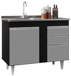 Armário Aéreo Indiana e Balcão Gabinete 100cm com Pia Inox Luziania Pr