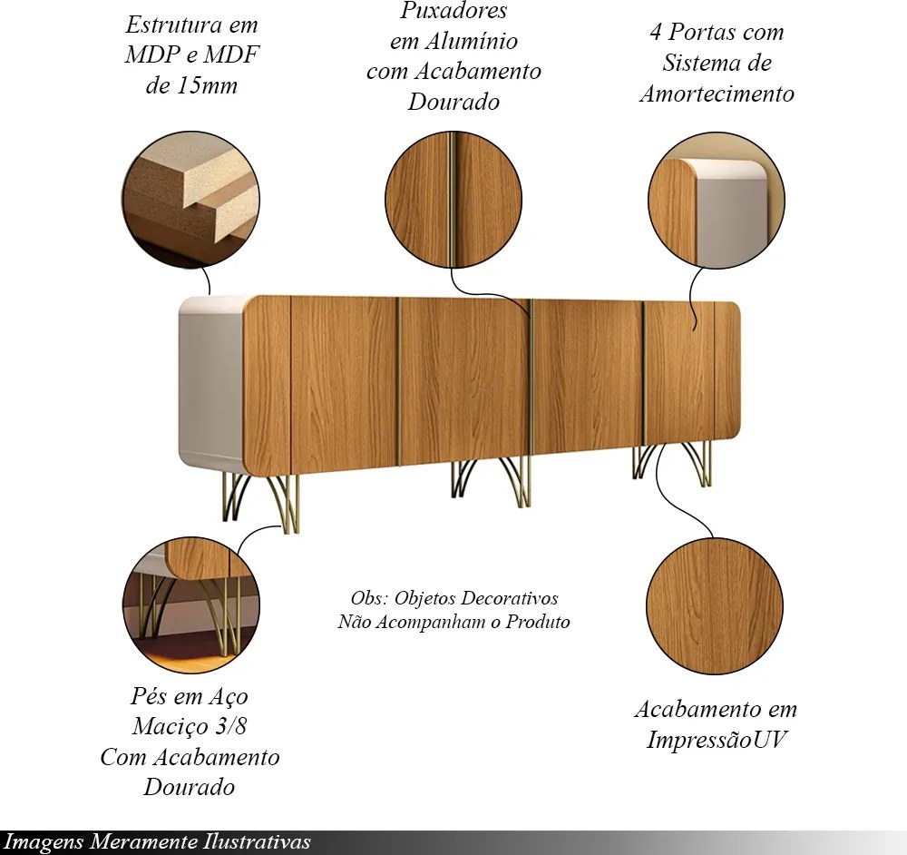Conjunto Buffets Bambino/Virginia Sala de Estar MDP/MDF Pés em Aço Off White/Cinamomo G26 - Gran Belo