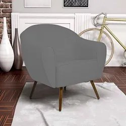 Kit 02 Poltronas Decorativas Nina Pés Palito Madeira C-416 Linho Cinza
