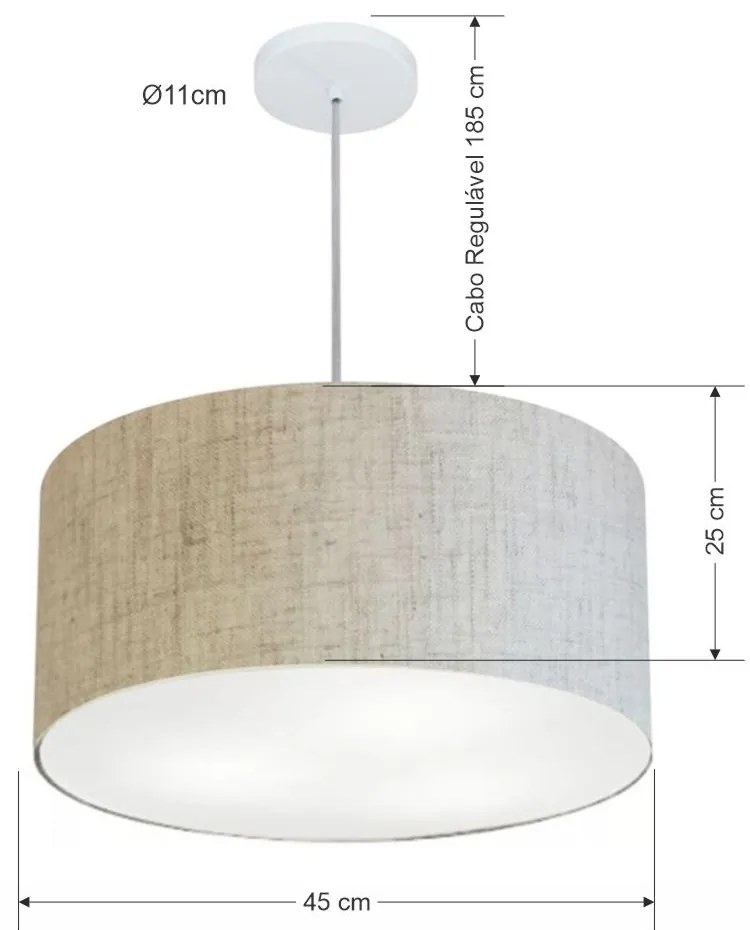 Lustre Pendente Cilíndrico Md-4242 Cúpula em Tecido 45x25cm Rustico Bege - Bivolt