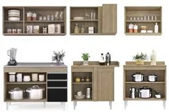 Armário de Cozinha Modulado de Canto 6 Peças CP30 com Pia Inox Castanh