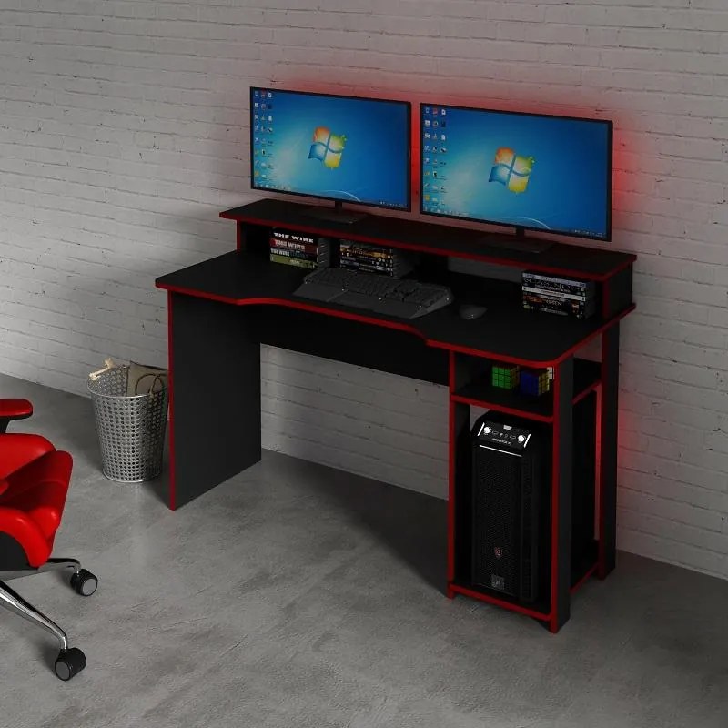 Mesa Gamer Escrivaninha Tecno nicho Preto Vermelho